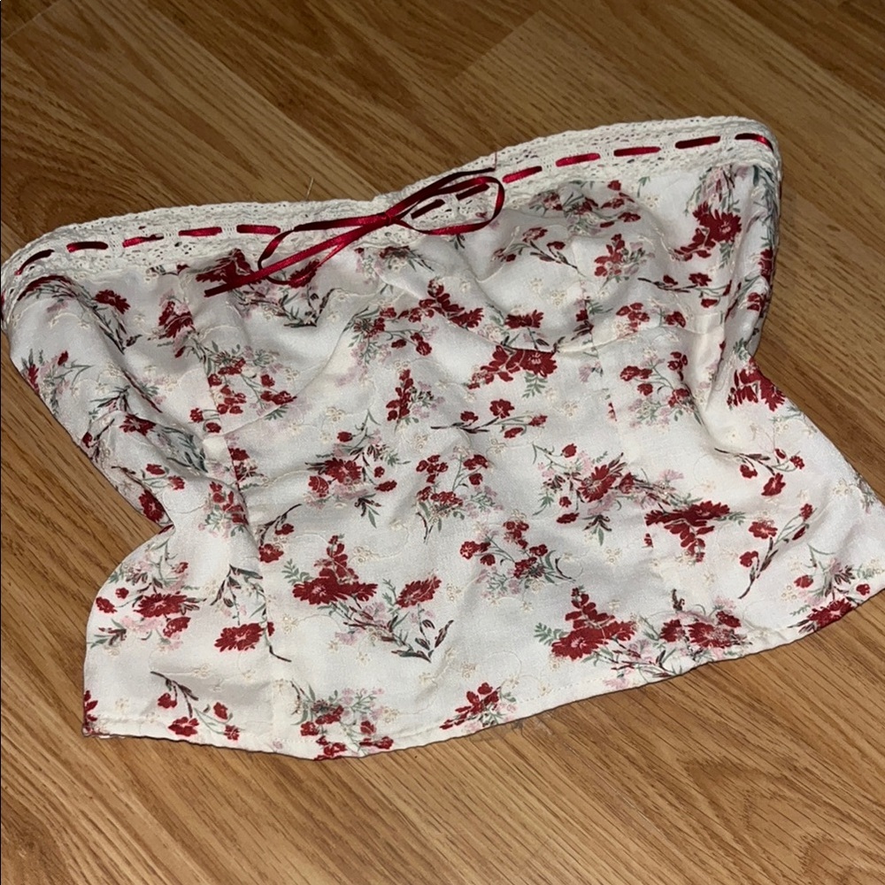 Floral Tube Top - Red and Cream